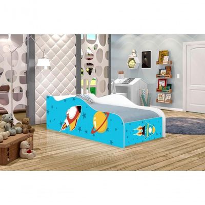 Cama Carro Fun Adesivada Foguete Espacial Solteiro