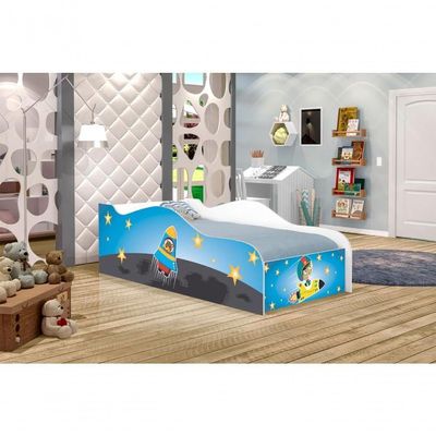 Cama Carro Fun Adesivada Astronauta E Foguete Solteiro