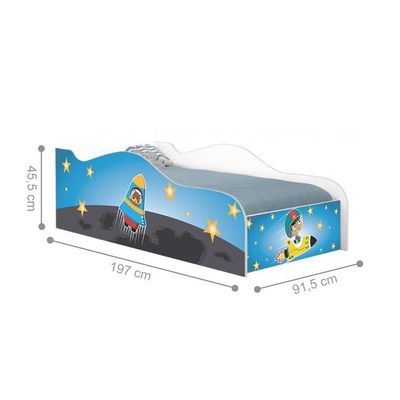 Cama Carro Fun Adesivada Astronauta E Foguete Solteiro