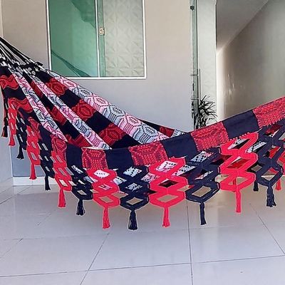 Rede Grande Luxo De Dormir P/ Casal vermelho Com Preto