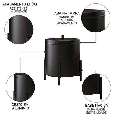 Kit Para Banheiro 3 Peças Luxe Em Aço D09 Preto - Mpozenato