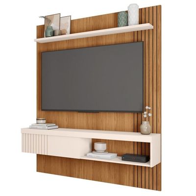 Painel Para Tv 65 Pol Com Bancada Suspensa 150cm Jade Freijó/off White - Caemmun