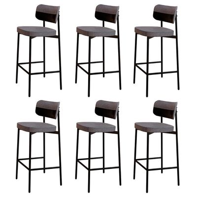 Banqueta Alta Bar Estofada Kit 6 Ella M25 Linho Cinza/preto - Mpozenato