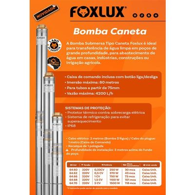 Bomba Submersa Caneta 2cv 220v Foxlux