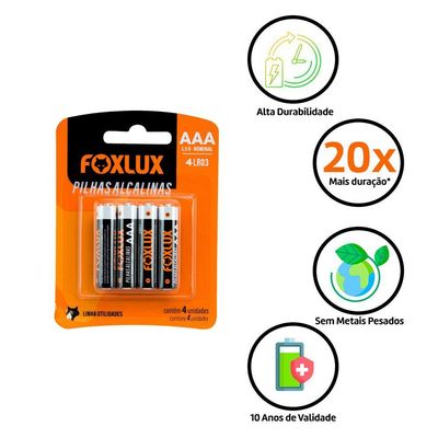 Pilha Alcalina Palito Aaa Foxlux Com 8 Unidades