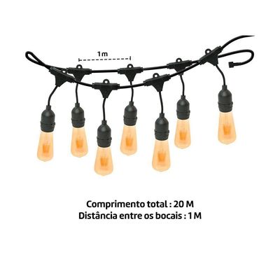 Varal De Luzes 20m Bivolt Com 20 Lâmpadas Verde 127v Foxlux