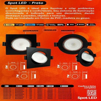 Kit 2 Spot Led 7w Quadrado 6500k Preto Bivolt Foxlux