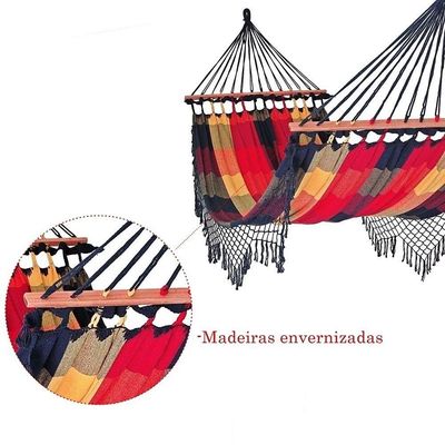Rede Grande De Dormir Americana Com Madeira Várias Cores Cor:Colorida