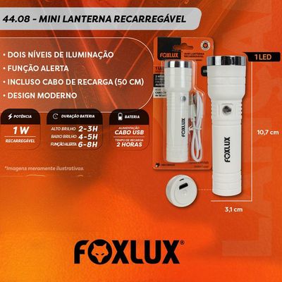 Mini Lanterna Recarregável 1 Led Com Zoom Foxlux