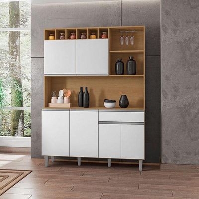Balcão De Pia Tatiane 120cm E Armário Cozinha Kit Alice Amêndoa Branco - Ajl