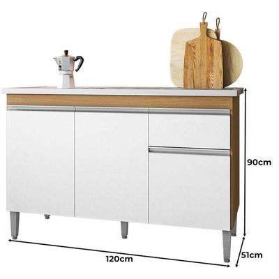 Balcão De Pia Tatiane 120cm E Armário Cozinha Kit Márcia Amêndoa Branco - Ajl