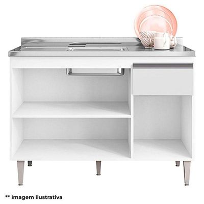 Balcão De Pia Tatiane 120cm E Armário Cozinha Kit Márcia Amêndoa Branco - Ajl