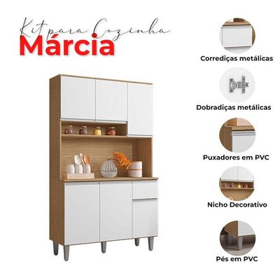 Armário Para Cozinha Kit Ambiente Márcia Amêndoa Branco - Ajl
