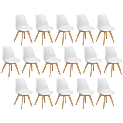 Conjunto 16 Cadeiras De Jantar Eames Wood Leda Design Estofada - Branco