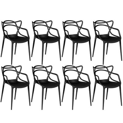 Kit 8 Cadeiras De Jantar Allegra Prática Empilhável - Preto