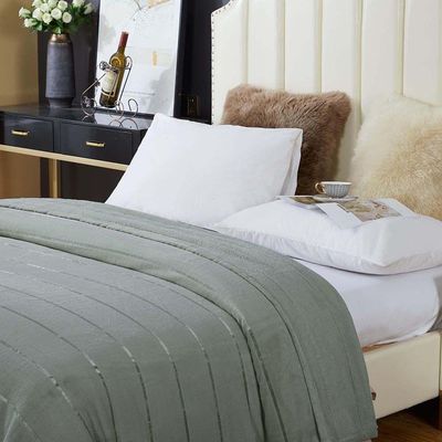 Cobertor Manta Fluffy Casal Queen 2,40m X 2,20m Listras Super Macio - Cinza