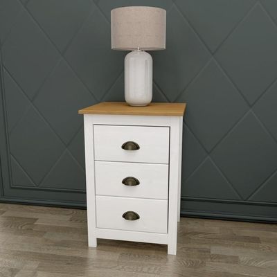 Mesa Cabeceira Em Madeira 3 Gavetas Linha Topázio - Branco/freijó