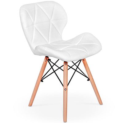 Kit 16 Cadeiras De Jantar Charles Eames Slim Wood Estofada - Branco