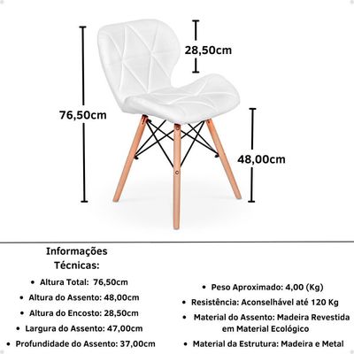 Kit 16 Cadeiras De Jantar Charles Eames Slim Wood Estofada - Branco