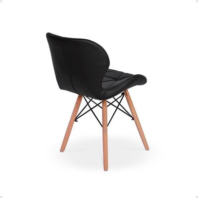 Kit 16 Cadeiras De Jantar Charles Eames Slim Wood Estofada - Preto