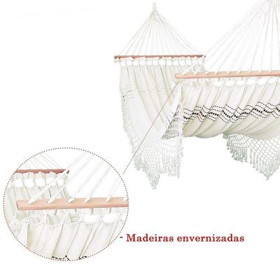 Rede Grande De Dormir Americana Com Madeira Várias Cores Cor:Cru