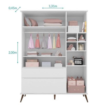 Guarda Roupa Infantil Retrô Melinda 3 Portas E 2 Gavetas Branco - Phoenix Baby Branco