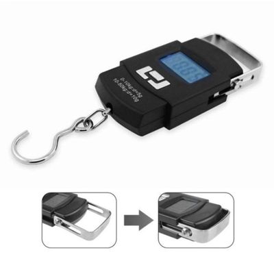 Balança Portátil Digital De Mão Com Gancho Mala Bagagem Pesca Alça Mala Até 50kg Alta Precisão Preto
