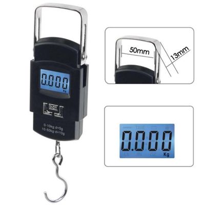 Balança Portátil Digital De Mão Com Gancho Mala Bagagem Pesca Alça Mala Até 50kg Alta Precisão Preto