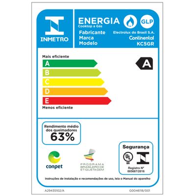 Cooktop 5 Bocas a Gás Continental Mesa de Vidro Preto com Acendimento Automático (KC5GR) Bivolt