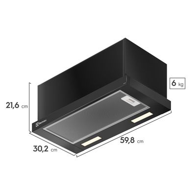 Depurador de Ar Electrolux 60cm Retrátil Preto Efficient com Luz de Led (DE6RB) 127V