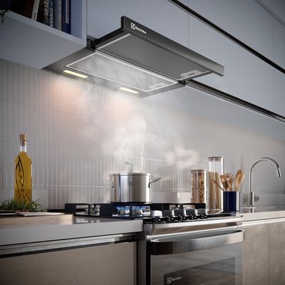 Depurador de Ar Electrolux 60cm Retrátil Preto Efficient com Luz de Led (DE6RB) 127V