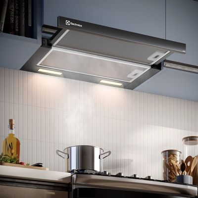 Depurador de Ar Electrolux 60cm Retrátil Preto Efficient com Luz de Led (DE6RB) 127V