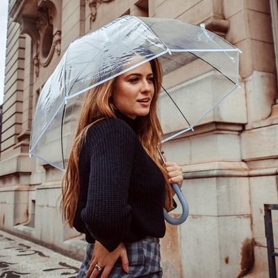 Guarda Chuva Automático Com Cabo Curvo Sombrinha Transparente Fazzoletti Cinza