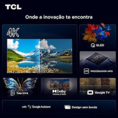 Smart TV 85 TCL P7K QLED Ultra HD 4K com Sistema Operacional Google TV, HDR10+, Dolby Vision e Atmos, Áudio Onkyo com Subwoofer e Googlecast Preto / Bivolt