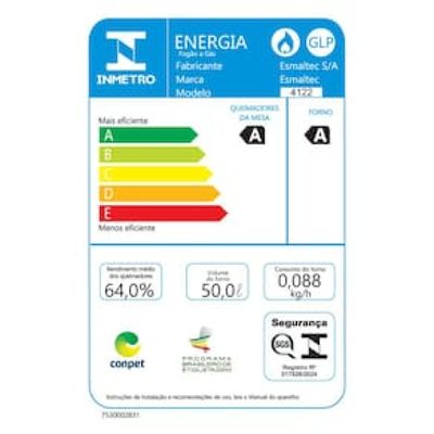 Fogão Esmaltec IDEAL Top T4IAB Branco 4 Bocas com Mesa de Inox e Acendimento Automático Forno 50L  Bivolt Branco / Bivolt