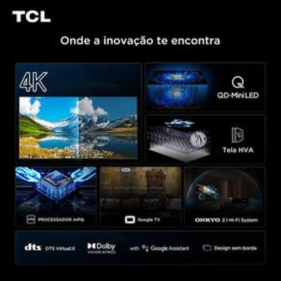 Smart TV 50" TCL C6KS 4K QD-Mini LED com Sistema Operacional Google TV, Dolby Vision, Atmos, HDR10+, ALLM, HDMI 2.1 e Comando de voz Preto / Bivolt