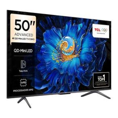 Smart TV 50" TCL C6KS 4K QD-Mini LED com Sistema Operacional Google TV, Dolby Vision, Atmos, HDR10+, ALLM, HDMI 2.1 e Comando de voz Preto / Bivolt
