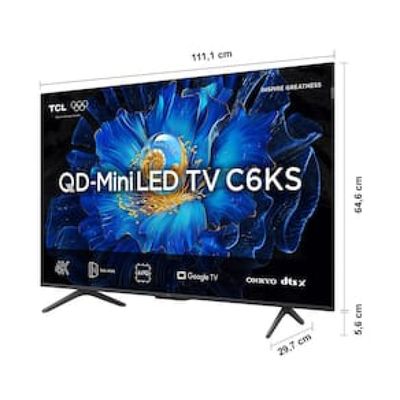 Smart TV 50" TCL C6KS 4K QD-Mini LED com Sistema Operacional Google TV, Dolby Vision, Atmos, HDR10+, ALLM, HDMI 2.1 e Comando de voz Preto / Bivolt