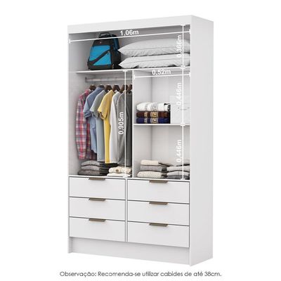 Closet De Casal Sevilha Com 6 Gavetas Carioca Móveis Branco