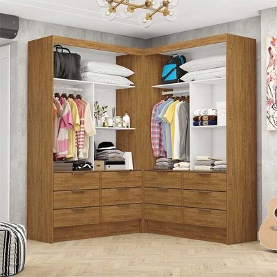 Closet Casal Duplo Sevilha Premium Com 12 Gavetas Freijó