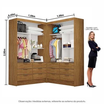 Closet Casal Duplo Sevilha Premium Com 12 Gavetas Freijó