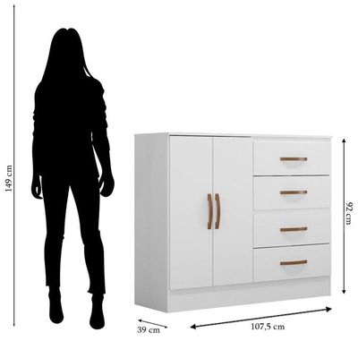 Kit Guarda-roupa Solteiro 4 Portas E Cômoda Sapateira 2 Portas Lisa Branco