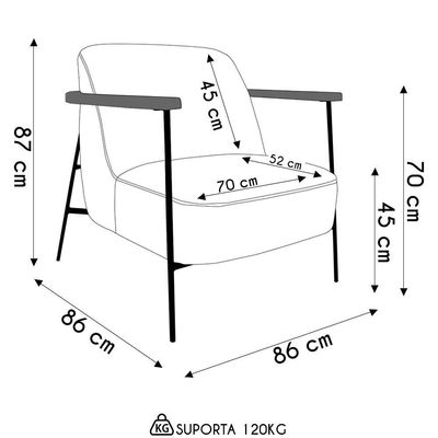 Poltrona Para Sala Pés Metálicos Ellen S06 Boucle Bege - Mpozenato