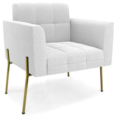 Poltrona Para Sala Pé Metal Dourado Kit 2 Ana Bouclé Off - Ibiza