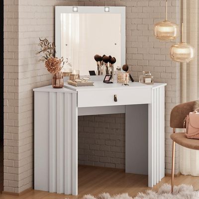 Penteadeira Camarim De Canto Com Espelho 1 Gaveta Glitter Branco - Albatroz
