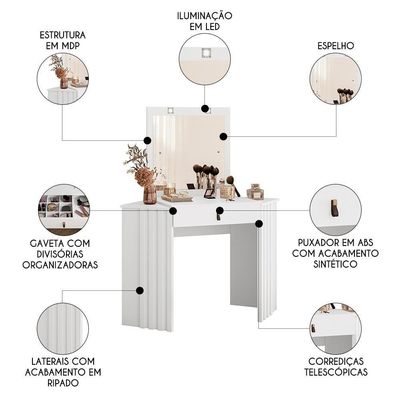 Penteadeira Camarim De Canto Com Espelho 1 Gaveta Glitter Branco - Albatroz