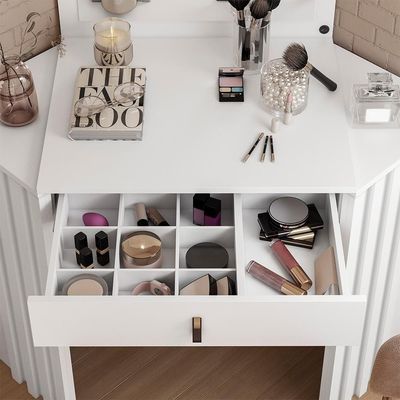 Penteadeira Camarim De Canto Com Espelho 1 Gaveta Glitter Branco - Albatroz