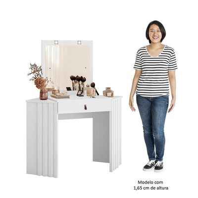 Penteadeira Camarim De Canto Com Espelho 1 Gaveta Glitter Branco - Albatroz