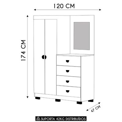 Guarda Roupa Cômoda Com Espelho 120cm Cristal Nature - Vila Rica