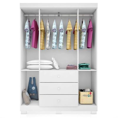 Guarda Roupa Infantil 4 Portas Cômoda 3 Gavetas Duda Branco - Phoenix